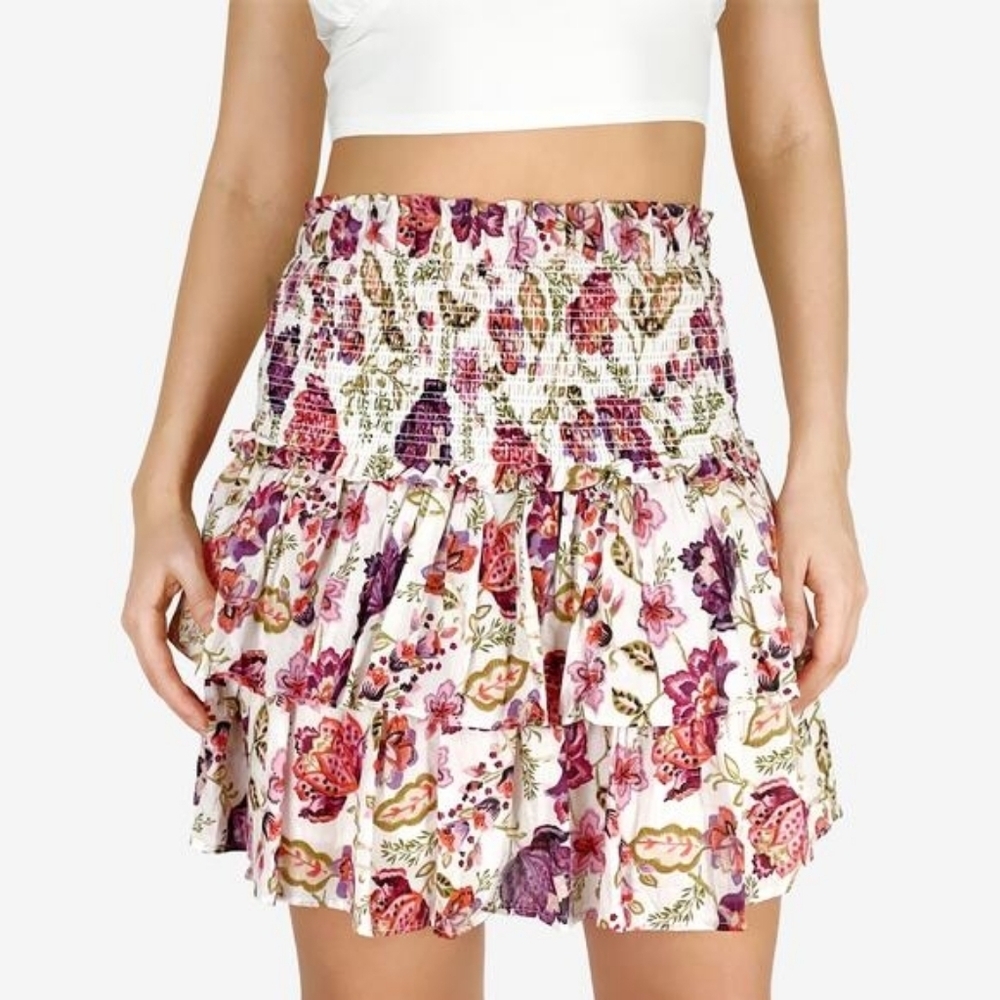 House of Harlow 1960 Floral Smocked Ruffle Mini Skirt, Size M, GUC (Flaw) - Picture 1 of 7